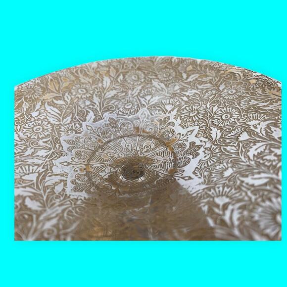 Vintage Ornate Gold Filigree Footed Dish with Crystal Stem on Gold Filigree Base - Picture 8 of 11